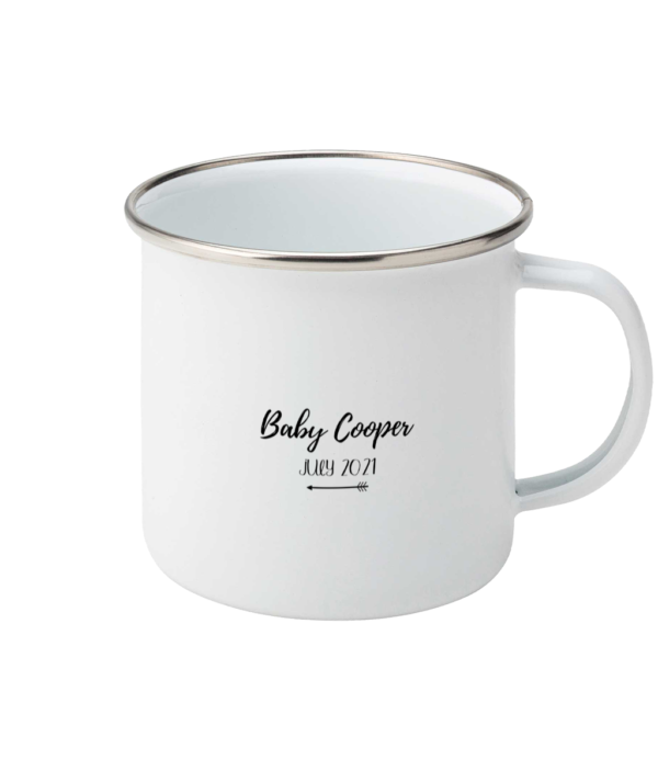 Baby Shower Gift Personalised Enamel Mug With Family Name And Date