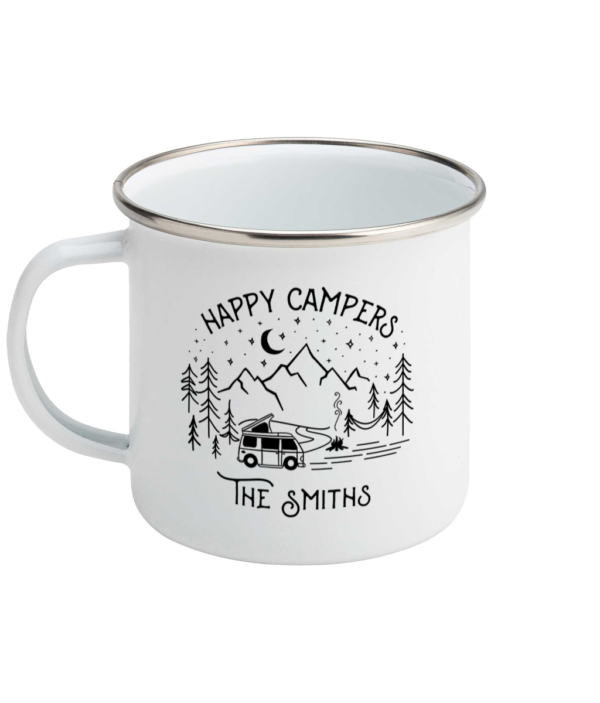 Happy Campers Personalised Campervan Family Camping Enamel Mug