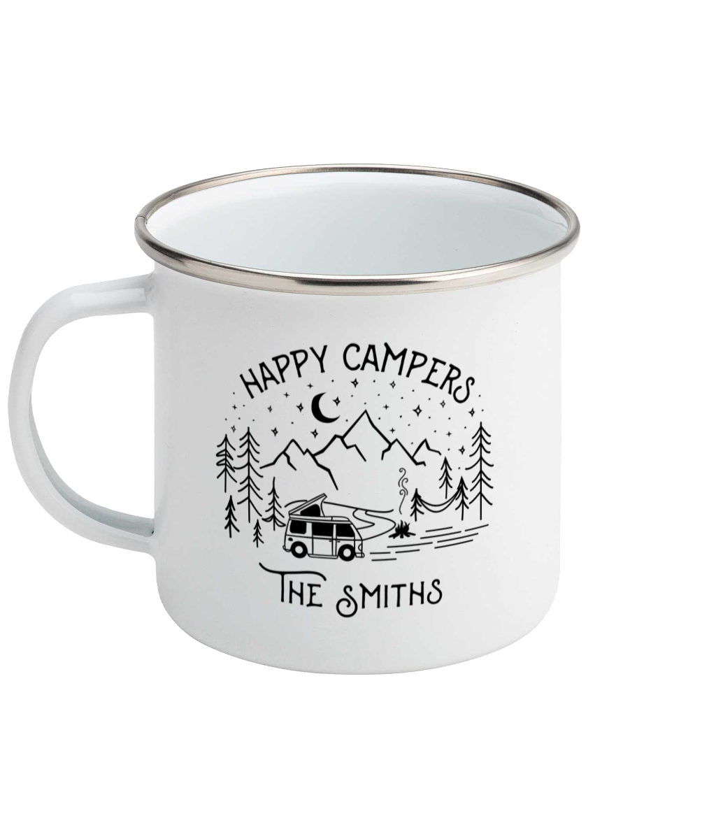 Happy Campers Campervan Personalised Enamel Mug