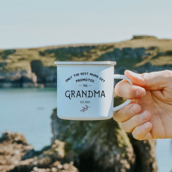 Grandma Promoted To Grandparents Personalised Enamel Mug