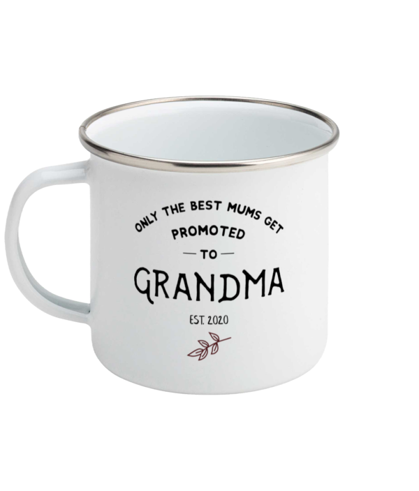 Grandma Promoted To Grandparents Personalised Enamel Mug Front