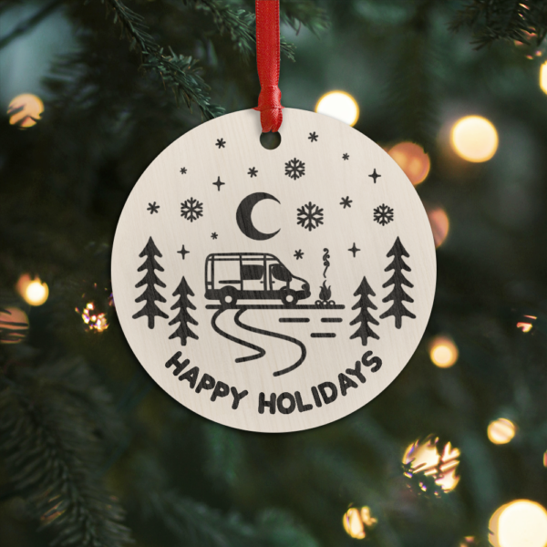 Personalised Campervan Hanging Ornament Happy Holidays