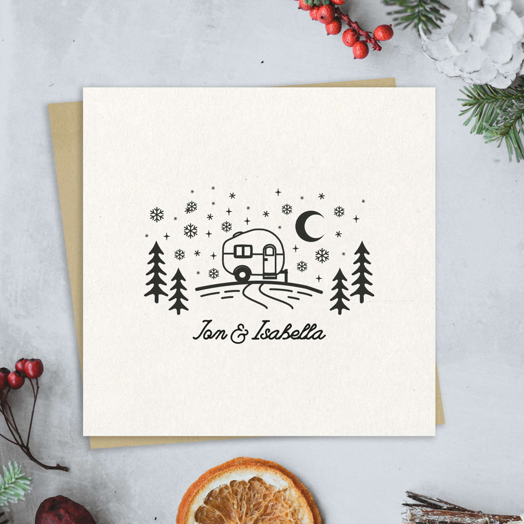 Personalised Camping Trailer Christmas Card