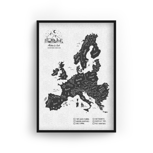 Europe Personalised Van Life Push Pin Travel Map